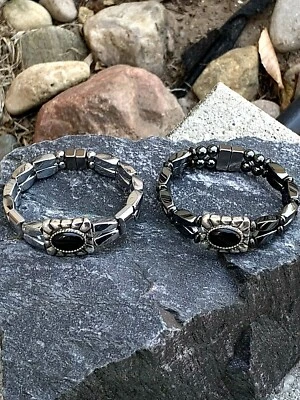 Silver or Black Magnetic Hematite Bracelet Anklet 2 Row ONYX Slider Therapy - Image 1 of 4
