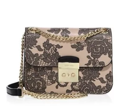 Nuevo con etiquetas Bolso de hombro Michael Kors $428 Sloan editor de cadena mediana cuero de encaje, ostra Foto 1 de 4