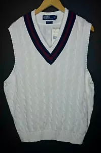 198 $ Polo Ralph Lauren Large weiß Cricket Pullover Weste Mantel RRL Wimbledon Vintage - Bild 1 von 5