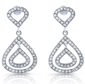 Sterling Silver Pear Shaped Micro Pave White CZ Drop Chandelier Earrings - Picture 1 of 1