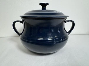 Le Creuset Blue Stoneware Lidded Stew Soup Bowl Tureen Cookware Double Handled - Picture 1 of 12