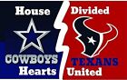 Dallas Cowboys vs Houston Texans House Divided Hearts United Flag 3x5 NFL