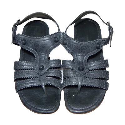 BALENCIAGA Leather Flat Strappy Sandals Arena Anthracite Gray Womens Size 39 / 9 - Image 1 of 4