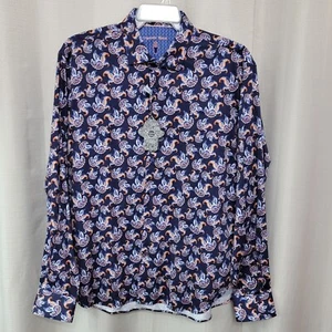 Visconti Black Button Up Long Sleeve Shirt Men's Size XL Navy Paisley Print NWT - Picture 1 of 10