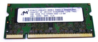 MICRON DDR2 SDRAM SO-DIMM MEMORY MODULE MT8HTF12864HY-800E1 1GB PC2-6400S - Image 1 of 4