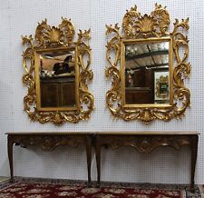  Pair (2) Antique Louis XV Country French Hand Carved Golden Oak Consoles C 1880