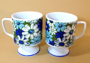 Retro Vintage 60-70’s Daisy Floral Podest Kaffeetasse Becher 2er Set Display Only - Bild 1 von 12