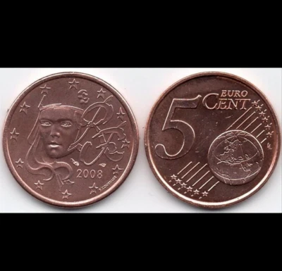 Pièce de 5 cent France 2008  neuve non aveugle issues de rouleaux - Photo 1/2