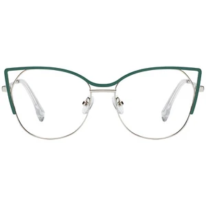 Marco de gafas Cateye para mujeres niñas bisagras de primavera gafas de metal verde plateado - Imagen 1 de 15
