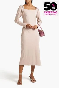 RRP €450 JOIE Jersey Midi Dress Size S Pleats Split Hem Long Sleeve Square Neck - Picture 1 of 7