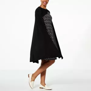 Antthony Black Printed Cape Sheath Dress Sz L Stretch Formal Party Designer New - Picture 1 of 1