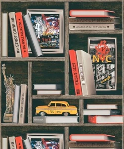 Muriva New York Book Case Wallpaper Multi- 577008 - Picture 1 of 1