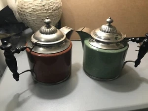 RARE GREEN MANNING BOWMAN  1900 COFFEE POT GRANITEWARE ENAMELWARE ANTIQUE UNIQUE - Picture 1 of 14