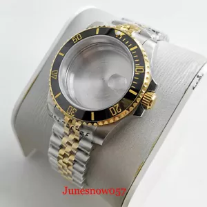 Gold Coated NH35 NH35A SUB Watch Case Jubilee Bracelet Solid Sapphire Crystal - Picture 1 of 6
