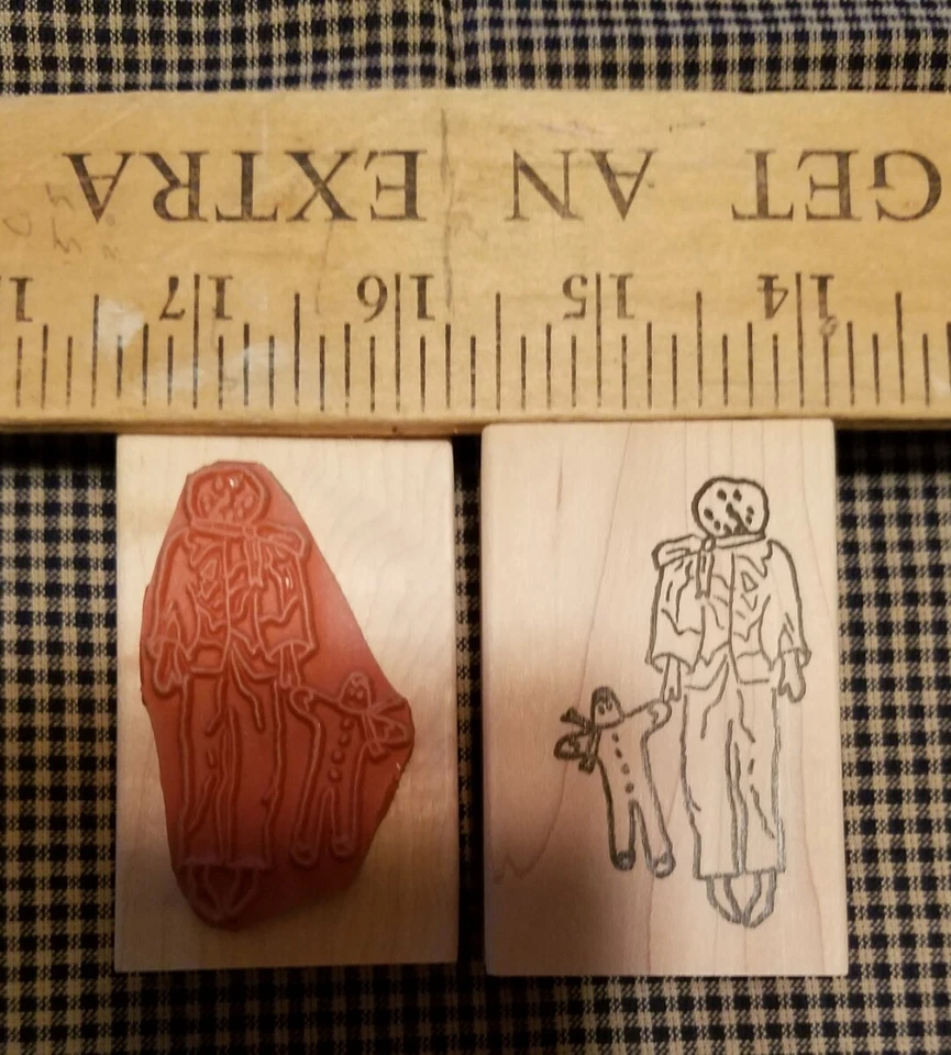 PRIMITIVE rubber stamp SNOWDRIFTER (snowman & gingerbread man) - Image 1 of 1