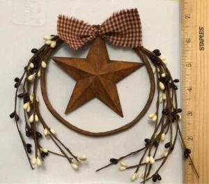 DLCC~5.5” cream burgundy ring with 3.5” rust barn star Prim homespun country - Picture 1 of 3