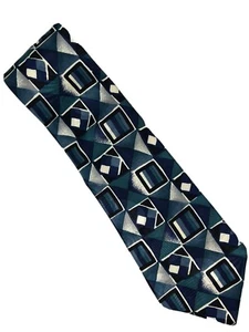 COURCHEVEL MENS 100% Silk TIE Blue Geometric 4 in X 58 in. Made in USA - Picture 1 of 5
