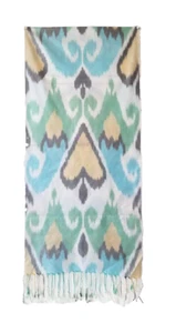 AUTHENTIC ARTISNAL HAND WOVEN UZBEK  IKAT SILK SCARF -  TRIBAL DESIGN - Picture 1 of 6