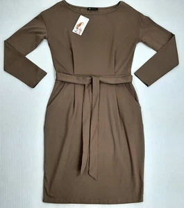 NWT PRETTYGARDEN Women's Size M Dress Brown Ties Pockets Stretch Long Sleeve - Picture 1 of 16
