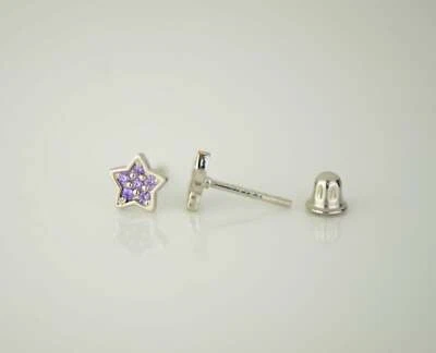 14k White Gold CZ Star Stud Earrings - Изображение 1 из 4