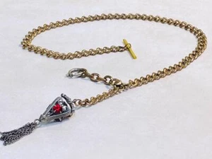 Vintage Gold Filled Curb Link T Bar Pocket Watch Chain W/ FOB ~ 19.8g ~ 3-H1144 - Picture 1 of 5