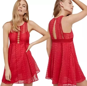 Free People Size 0 Red Rose Wherever You Go Crocheted Mini Dress Festival - Picture 1 of 9