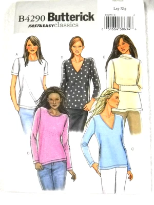 Butterick 4290 Tops Neck and Sleeve Variations Miss Size L-XL Sewing Pattern - Image 1 of 2