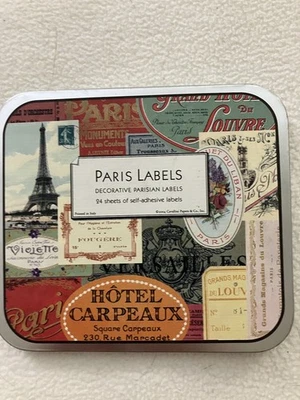 Cavallini & Co Paris Labels In Tin  Set self adhesive set of 24 Labels   327D - Imagem 1 de 4