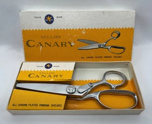 Yellow Canary Pinking Shears Size 7 Sewing Scissors Japan In Original Box VTG - Picture 1 of 5