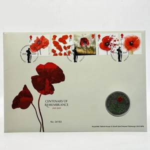 2019 Royal Mint/Mail Centenary Of Remembrance Day BUNC £5 Münze 1st Day Cover - Bild 1 von 5