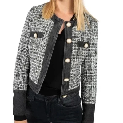 Blazer GUESS Gloria Tweed Multicolor Talla S Foto 1 de 4