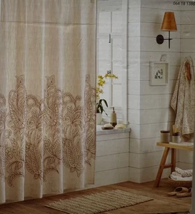 Duschvorhang Schwelle Elfenbein Paisley Stickerei Baumwolle Shabby Chic Cottagecore - Bild 1 von 12