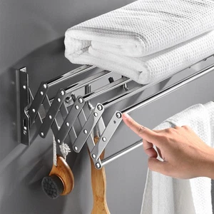 50cm Telescopic Clothes Hanger Stainless Steel Wall Mount Storage Rack for - Picture 1 of 12