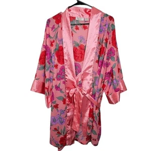 Vintage Victoria's Secret gold label floral pink kimono robe silky dressing gown - Picture 1 of 5