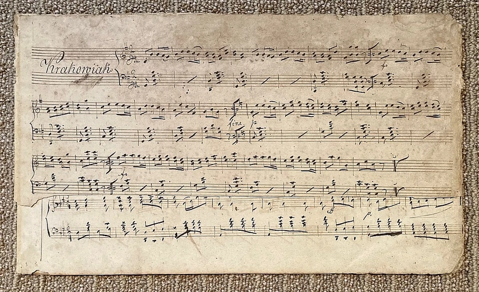 ORIGINAL! PIANO MANUSCRIPT 8 PAGE SHEET MUSIC (KRAKOWIAK POLISH FOLK DANCE) 1840 - Image 1 of 4