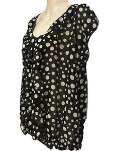 Black/ WhiteDotted Sheer Top/ Front Frill Size 14 Good Conditions Polyester - Picture 1 of 6