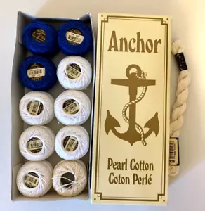 Anchor Cotton Pearl Thread Yarn Lot of 10 #1 White & #132 Blue + Skein #926 Ecru - Picture 1 of 3