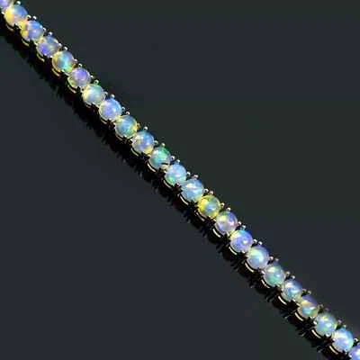 Pulseira de tênis opala fogo corte redondo 4 mm criada em laboratório folheada a ouro branco 14K 7 pol. - Imagem 1 de 4