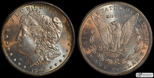 1896 Morgan Silver Dollar, Brilliant Uncirculated+, Rim Toned, Free Ship, C7086 - Picture 1 of 3