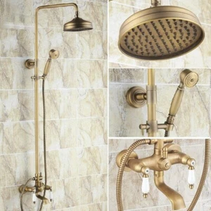 Antique Brass Bathroom Rainfall Rain Shower Faucet Set Bathtub Tap Mixer mrs146 - Picture 1 of 6