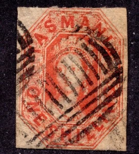AUSTRALIA TASMANIA 1867 ONE SHILLING PIN PERF OR OBUQUE PERF S.C. 117 - Picture 1 of 2
