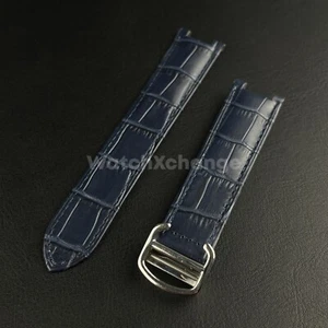 20mm Blue Genuine Leather Strap Band fit Cartier Pasha Watch Clasp Buckle - Picture 1 of 6