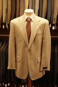 Piere Cardin Sakko Leinen & Seide Gr.50 beige kariert Einreiher 2-Knopf -S126 - Bild 1 von 6