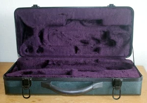 Trumpet Hard Case Green with Purple Velvet Lining - Picture 1 of 14