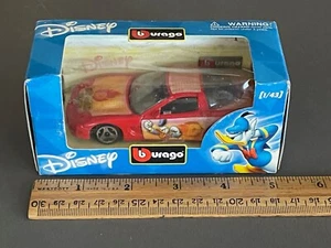 Vintage Disney 1/43 Bburago Red Donald Duck Diecast Chevy Corvette Spielzeugauto Neu im Karton - Bild 1 von 9