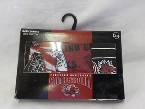 South Carolina Gamecock 3 Pk Bikinis Size 2 XL 9 NIP Multi Black & Garnet Cotton - Picture 1 of 12