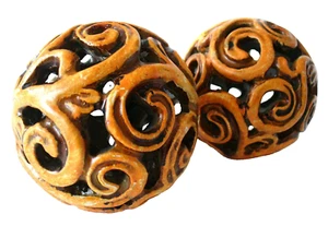 2~ORNATE~Pierced~ORANGE~3.5"~Clay~PLASTER~Carpet Ball~TEALIGHTS~Candles - Picture 1 of 12