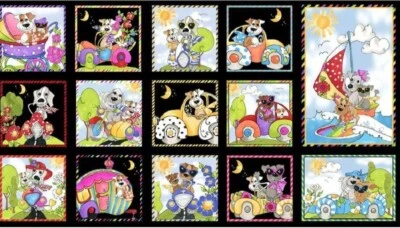 Loralie Designs - Go Doggie - Black Quilting And Crafting Fabric Panel  - Image 1 of 2