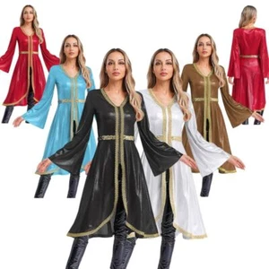 Mujeres Bata Bordada Disfraz Vestido Caftán Brillante Cintura Alta Retro Manga Larga - Imagen 1 de 44