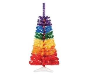 4 ft Merry Rainbow Pre-Lit Artificial Christmas Tree with Clear Lights Gay Pride - Picture 1 of 3